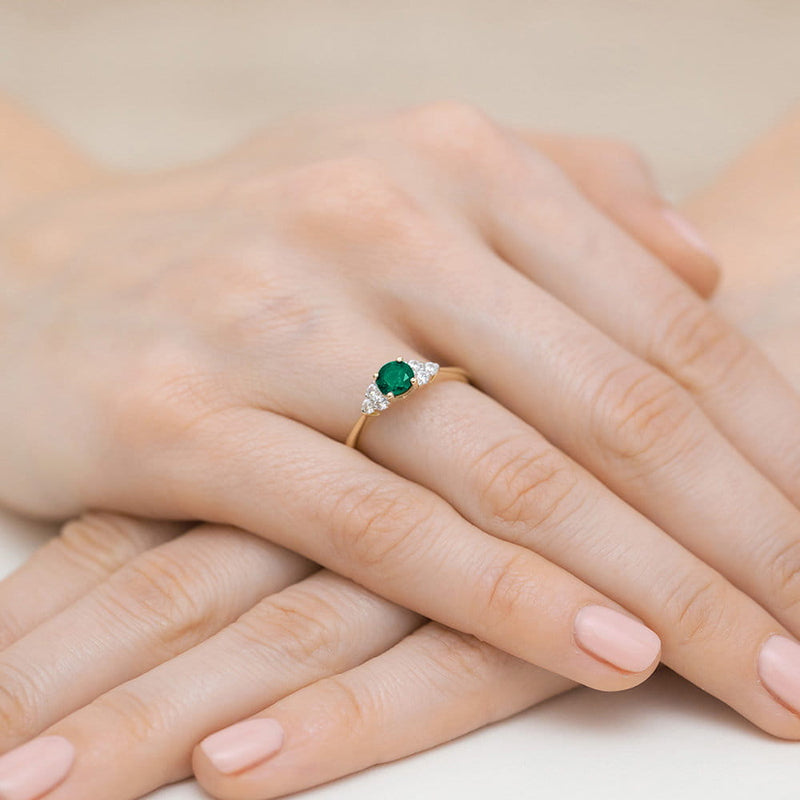 Inel Aur 14K cu Smarald 0.50 ct si Diamante Naturale 0.18 ct, imaginea 4 din 10