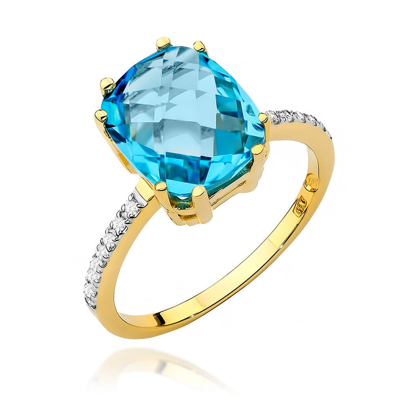 Inel Aur 14K cu Topaz Swiss 3.00 ct si Diamante Naturale 0.07 ct — Aur galben