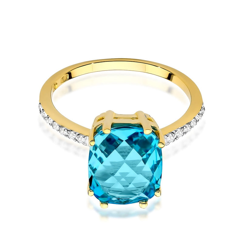 Inel Aur 14K cu Topaz Swiss 3.00 ct si Diamante Naturale 0.07 ct, imaginea 2 din 10