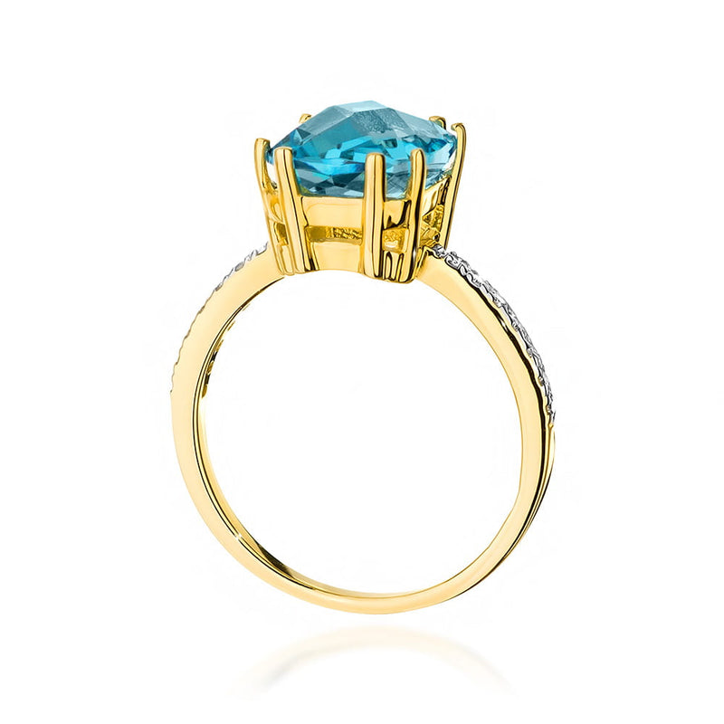 Inel Aur 14K cu Topaz Swiss 3.00 ct si Diamante Naturale 0.07 ct, imaginea 3 din 10
