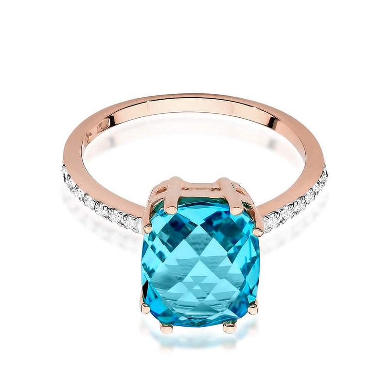 Inel Aur 14K cu Topaz Swiss 3.00 ct si Diamante Naturale 0.07 ct, imaginea 8 din 10