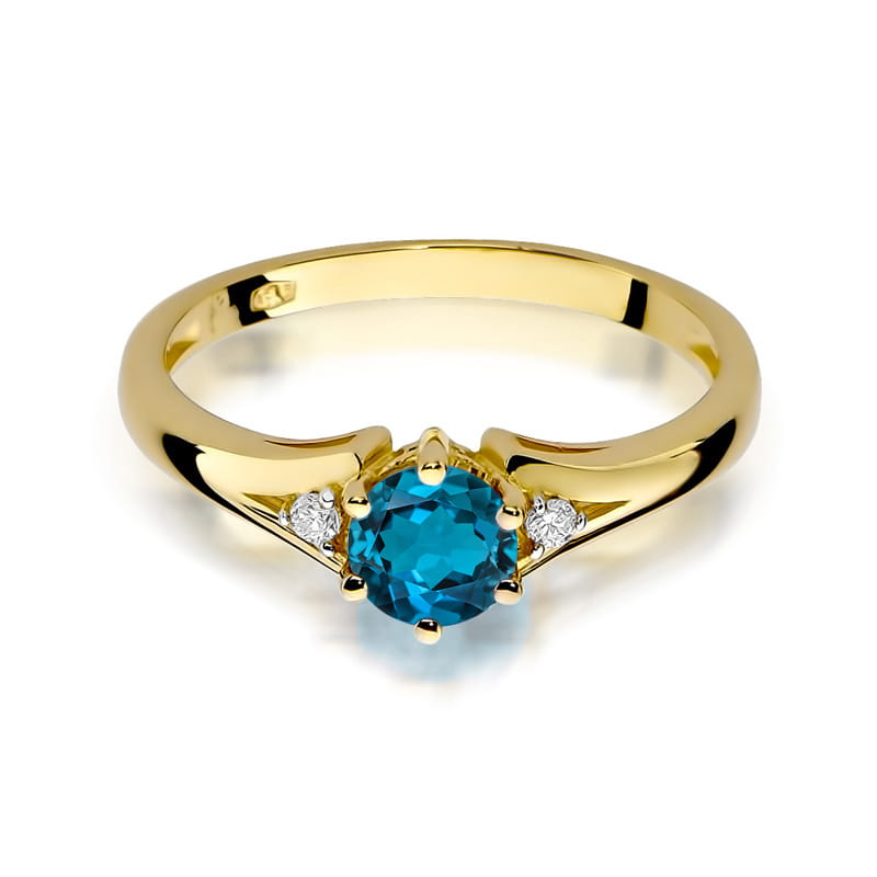 Inel Aur 14K cu Topaz London Blue 0.50 ct si Diamante Naturale 0.03 ct, imaginea 2 din 9
