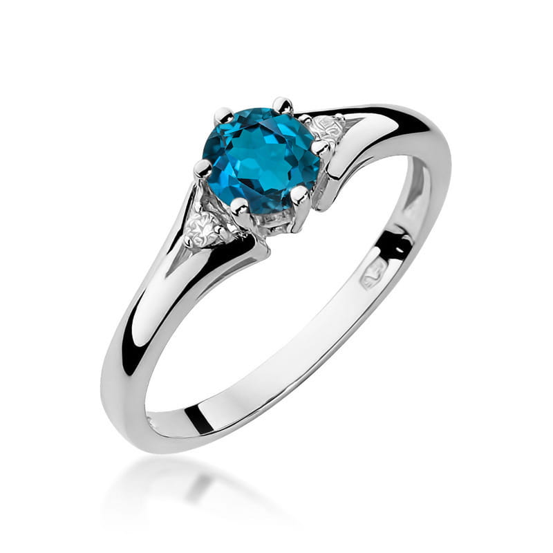 Inel Aur 14K cu Topaz London Blue 0.50 ct si Diamante Naturale 0.03 ct, imaginea 4 din 9