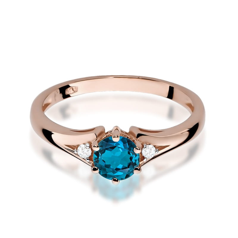 Inel Aur 14K cu Topaz London Blue 0.50 ct si Diamante Naturale 0.03 ct, imaginea 8 din 9