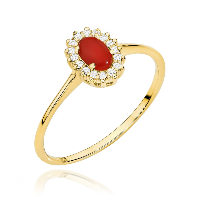Inel Aur 14K cu Coral 0.20 ct si Diamante Naturale 0.08 ct — Aur galben