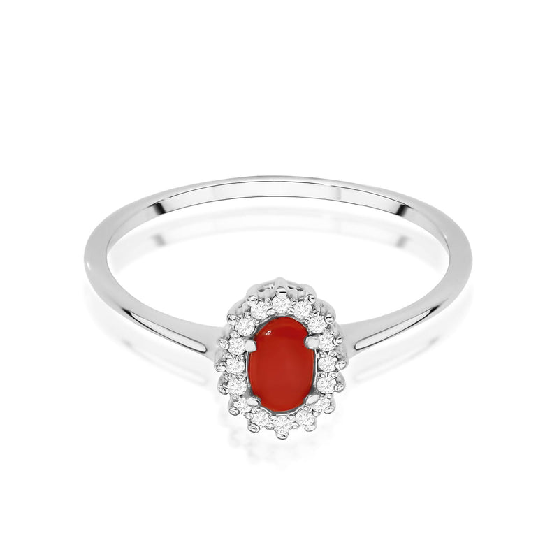 Inel Aur 14K cu Coral 0.20 ct si Diamante Naturale 0.08 ct, imaginea 6 din 11