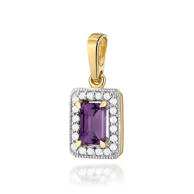 Pandantiv Aur 14K cu Ametist 0.50 ct si Diamante Naturale 0.10 ct — Aur galben