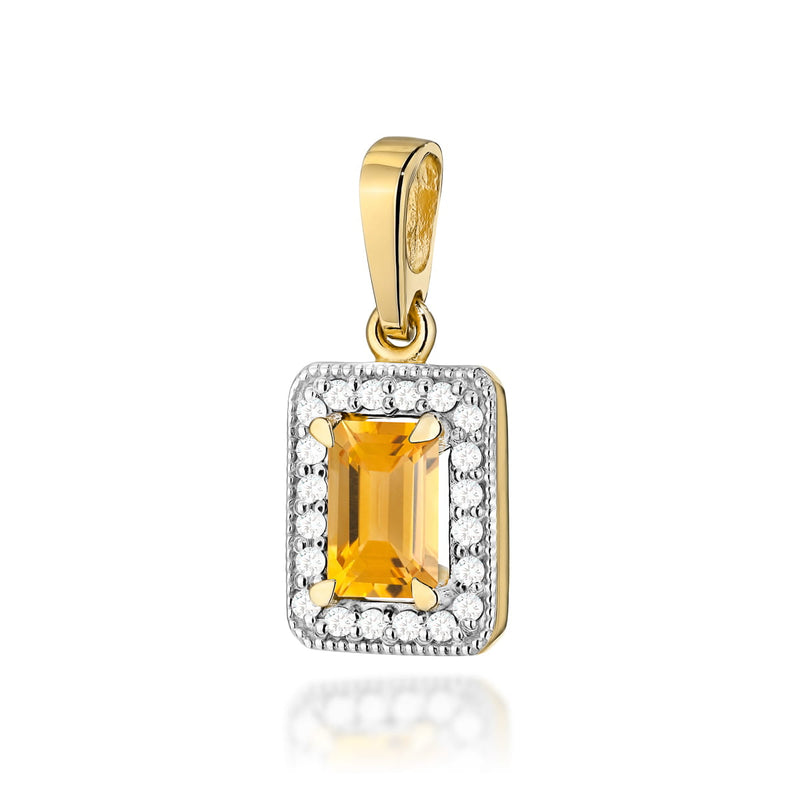 Pandantiv Aur 14K cu Citrin 0.60 ct si Diamante Naturale 0.10 ct — Aur galben