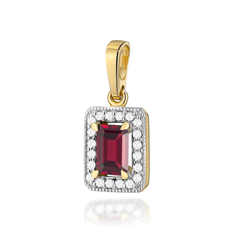 Pandantiv Aur 14K cu Granat 0.70 ct si Diamante Naturale 0.10 ct — Aur galben