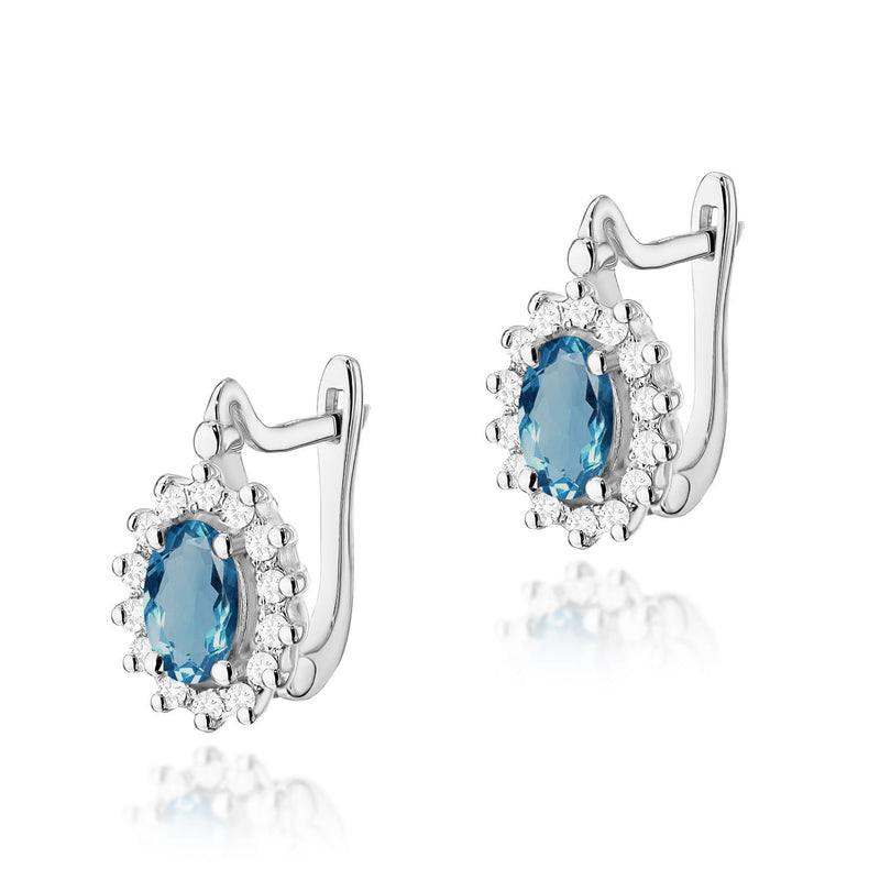 Cercei Aur 14K cu Topaz London Blue 0.50 ct si Diamante Naturale 0.24 ct, imaginea 3 din 6