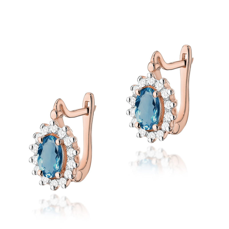 Cercei Aur 14K cu Topaz London Blue 0.50 ct si Diamante Naturale 0.24 ct, imaginea 5 din 6