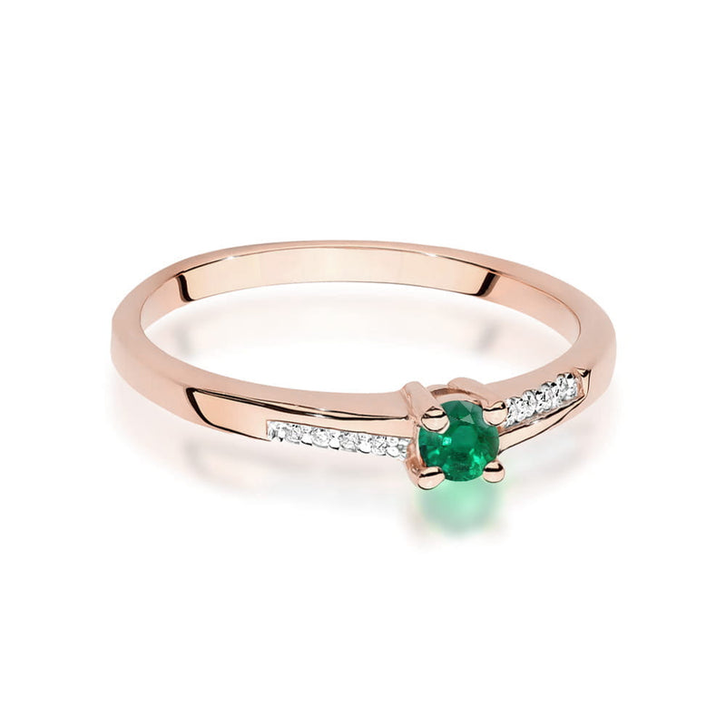Inel Aur 14K cu Smarald 0.15 ct si Diamante Naturale 0.04 ct, imaginea 6 din 12