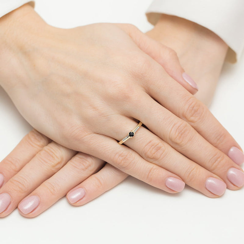 Inel Aur 14K cu Diamante Naturale Albe si Negre 0.16 ct, imaginea 5 din 6