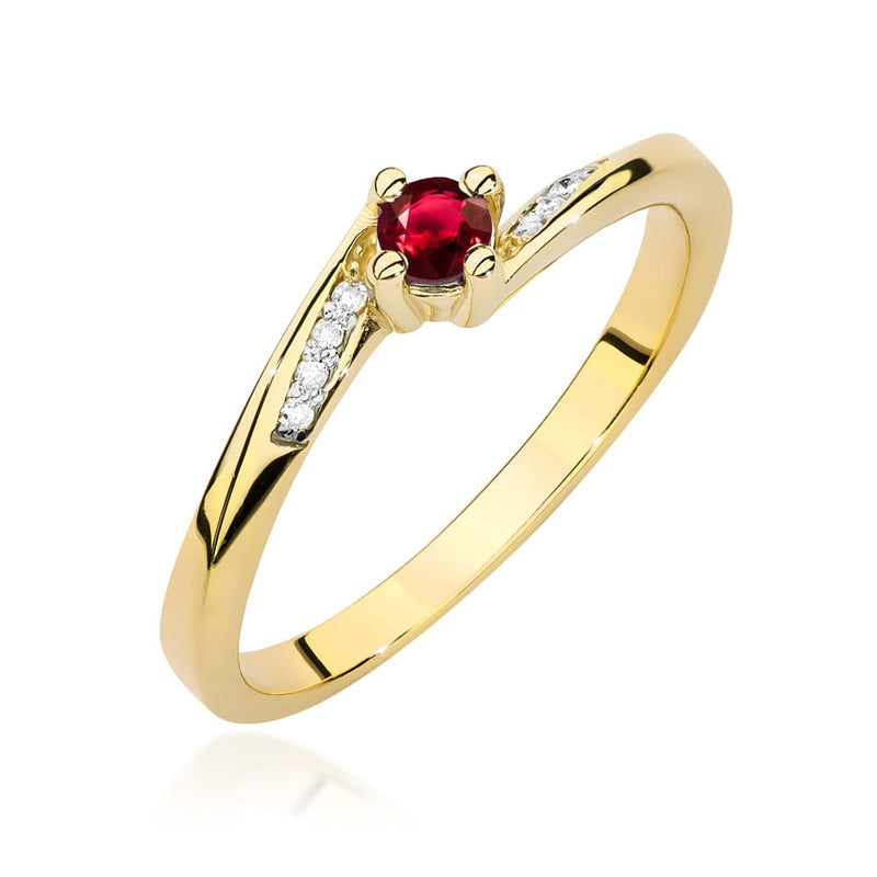 Inel Aur 14K cu Rubin 0.15 ct si Diamante Naturale 0.04 ct — Aur galben
