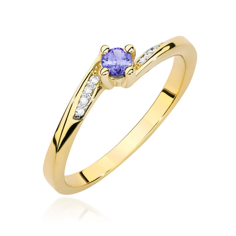 Inel Aur 14K cu Tanzanit 0.15 ct si Diamante Naturale 0.04 ct — Aur galben
