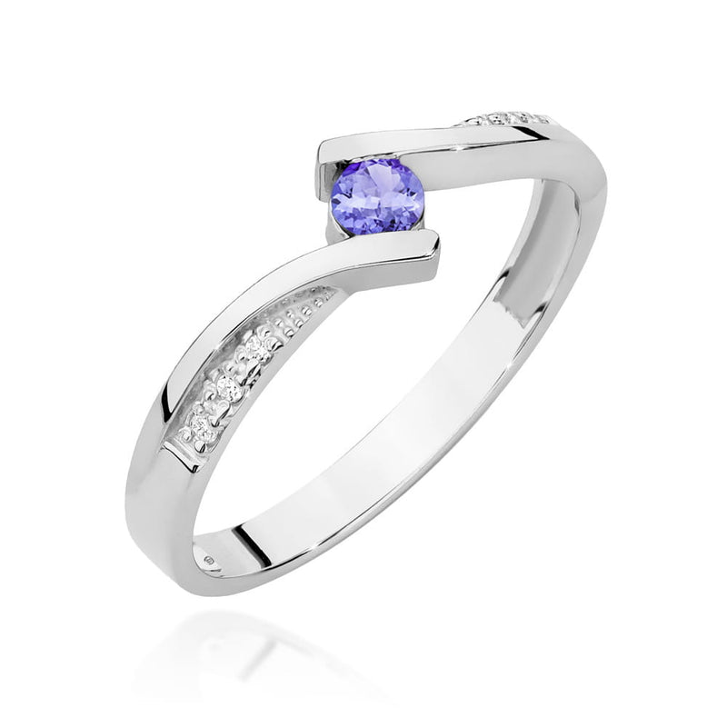 Inel Aur 14K cu Tanzanit 0.15 ct si Diamante Naturale 0.03 ct — Aur alb