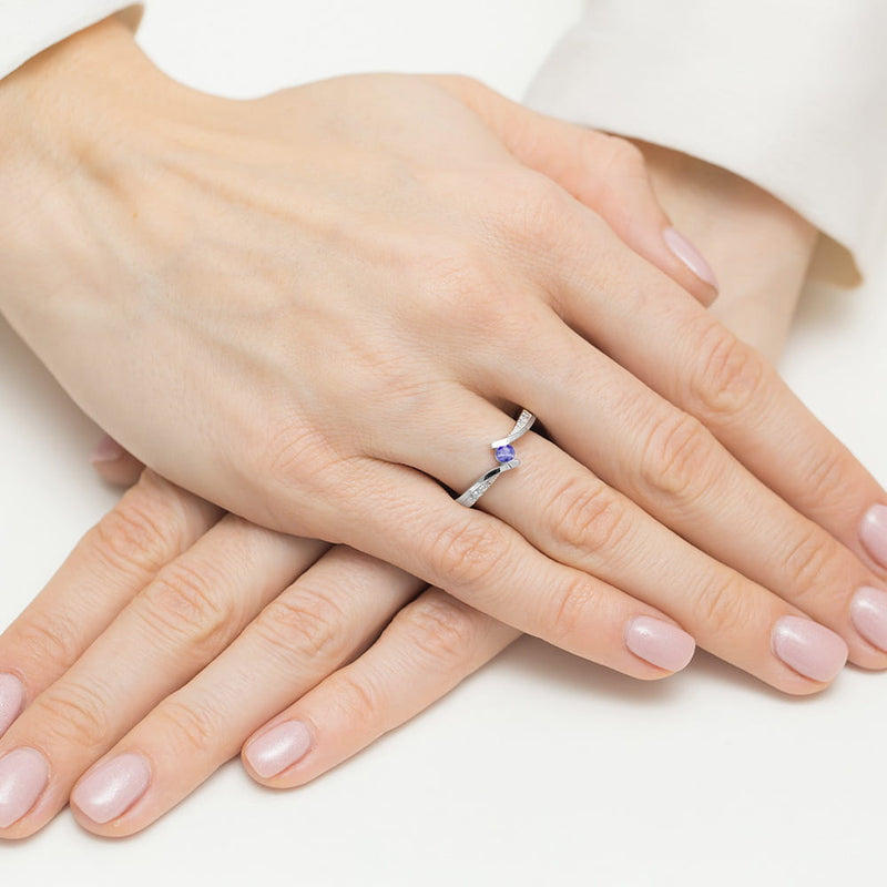 Inel Aur 14K cu Tanzanit 0.15 ct si Diamante Naturale 0.03 ct, imaginea 4 din 4