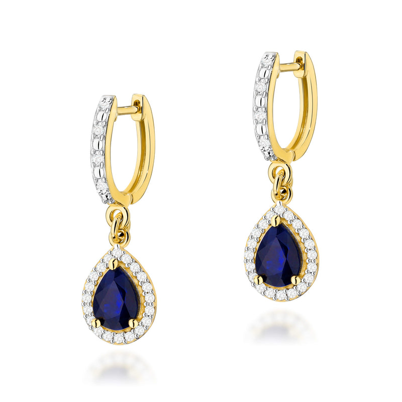 Cercei Aur 14K cu Safir 1.20 ct si Diamante Naturale 0.26 ct — Aur galben