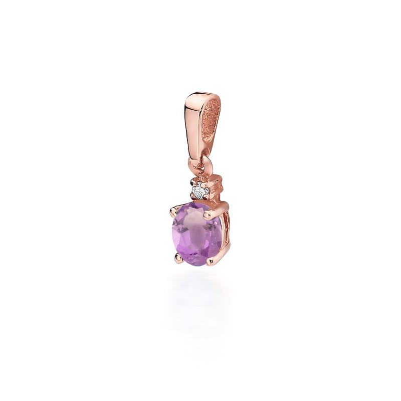 Pandantiv Aur 14K cu Ametist 0.40 ct si Diamant Natural 0.01 ct, imaginea 5 din 6