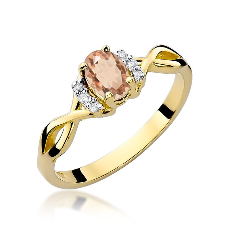 Inel Aur 14K cu Morganit 0.40 ct si Diamante Naturale 0.05 ct — Aur galben