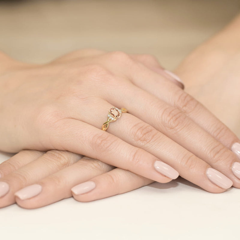 Inel Aur 14K cu Morganit 0.40 ct si Diamante Naturale 0.05 ct, imaginea 4 din 12