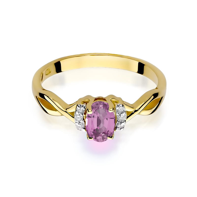 Inel Aur 14K cu Pink Sapphire 0.45 ct si Diamante Naturale 0.05 ct, imaginea 2 din 12