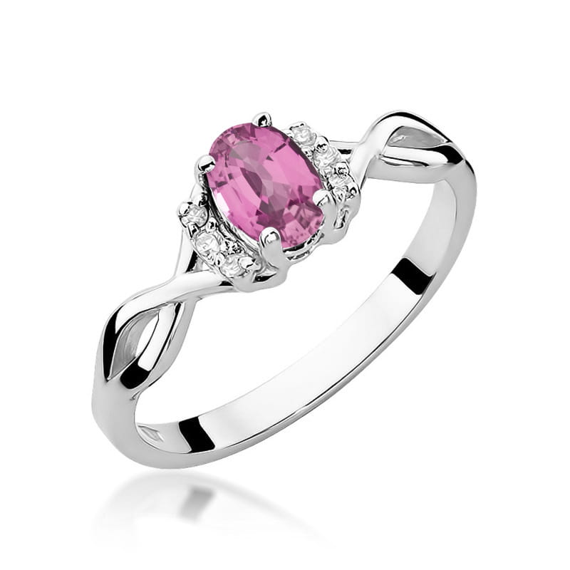 Inel Aur 14K cu Pink Sapphire 0.45 ct si Diamante Naturale 0.05 ct, imaginea 5 din 12