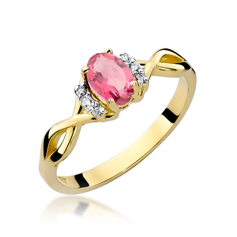 Inel Aur 14K cu Topaz Roz 0.50 ct si Diamante Naturale 0.05 ct — Aur galben