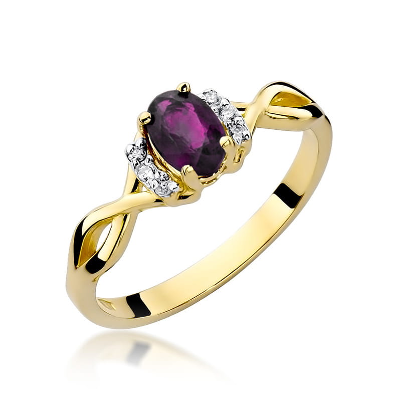 Inel Aur 14K cu Rhodolite 0.50 ct si Diamante Naturale 0.05 ct — Aur galben