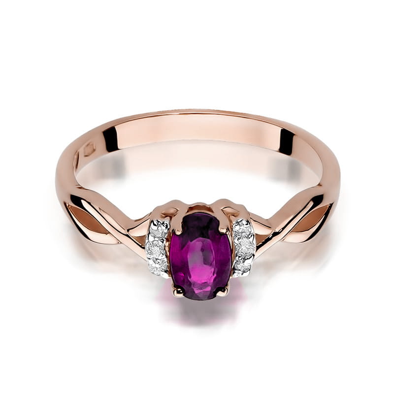 Inel Aur 14K cu Rhodolite 0.50 ct si Diamante Naturale 0.05 ct, imaginea 6 din 12