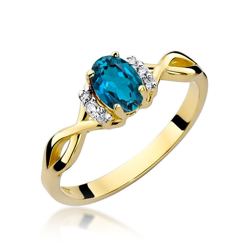 Inel Aur 14K cu Topaz London Blue 0.50 ct si Diamante Naturale 0.05 ct — Aur galben