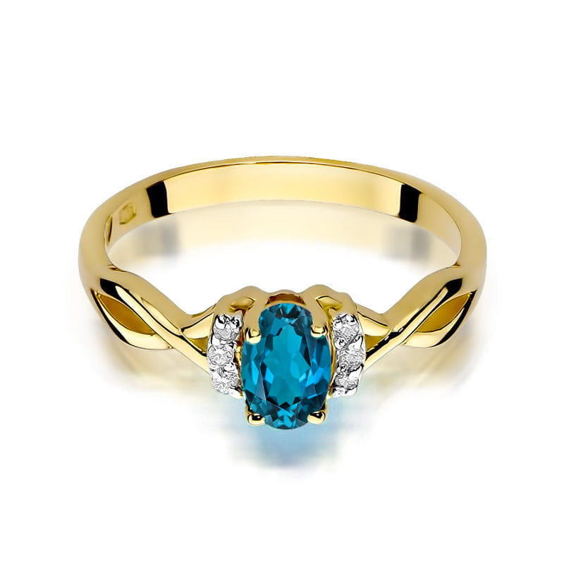 Inel Aur 14K cu Topaz London Blue 0.50 ct si Diamante Naturale 0.05 ct, imaginea 2 din 12
