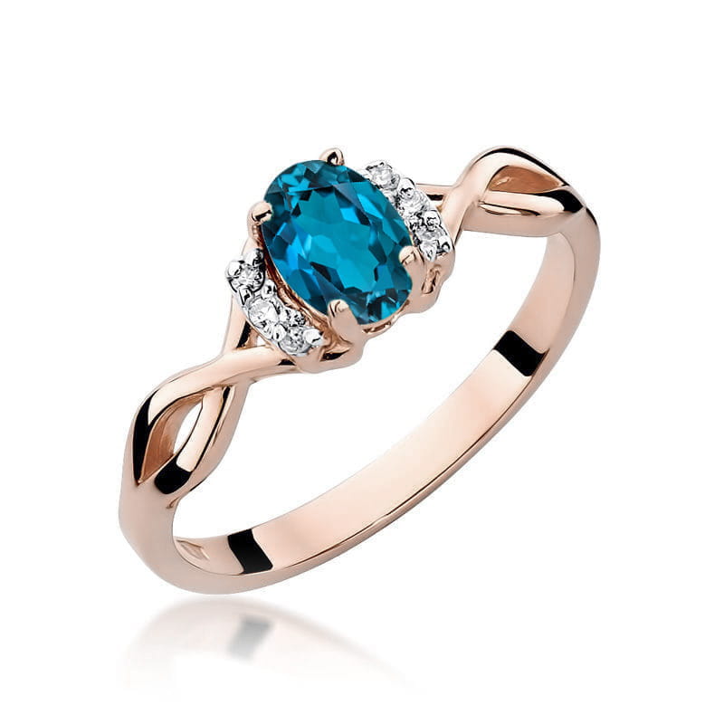 Inel Aur 14K cu Topaz London Blue 0.50 ct si Diamante Naturale 0.05 ct, imaginea 9 din 12
