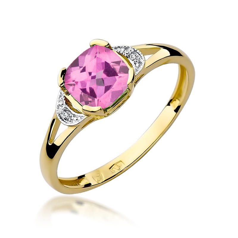 Inel Aur 14K cu Topaz Roz 1.10 ct si Diamante Naturale 0.01 ct — Aur galben