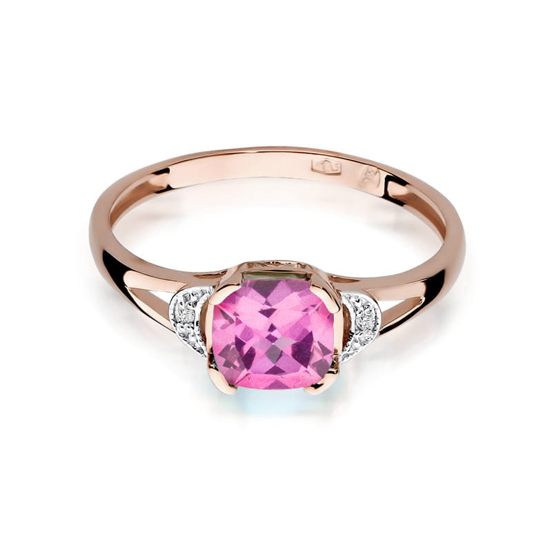 Inel Aur 14K cu Topaz Roz 1.10 ct si Diamante Naturale 0.01 ct, imaginea 6 din 12