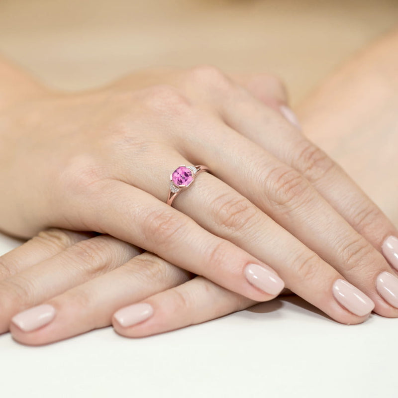Inel Aur 14K cu Topaz Roz 1.10 ct si Diamante Naturale 0.01 ct, imaginea 8 din 12