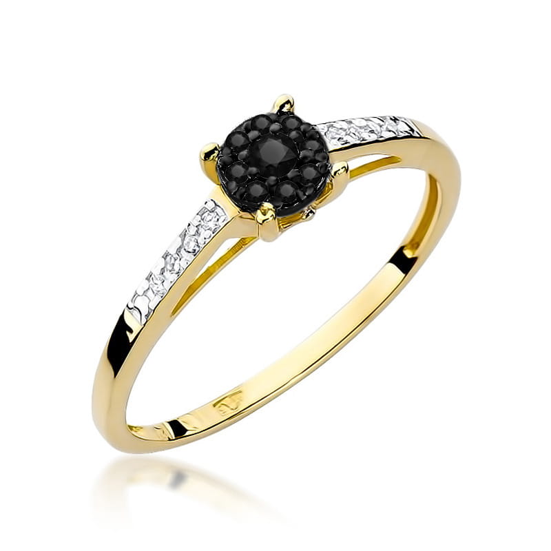 Inel Aur 14K cu Diamante Naturale Albe si Negre 0.12 ct — Aur galben