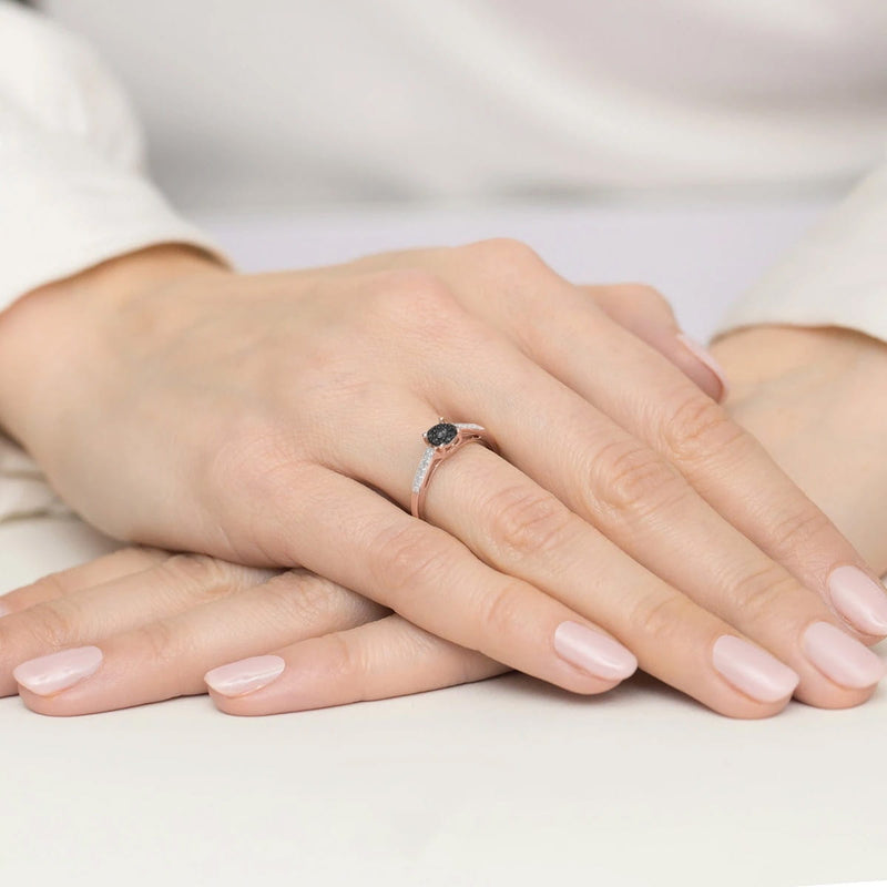 Inel Aur 14K cu Diamante Naturale Albe si Negre 0.12 ct, imaginea 9 din 9