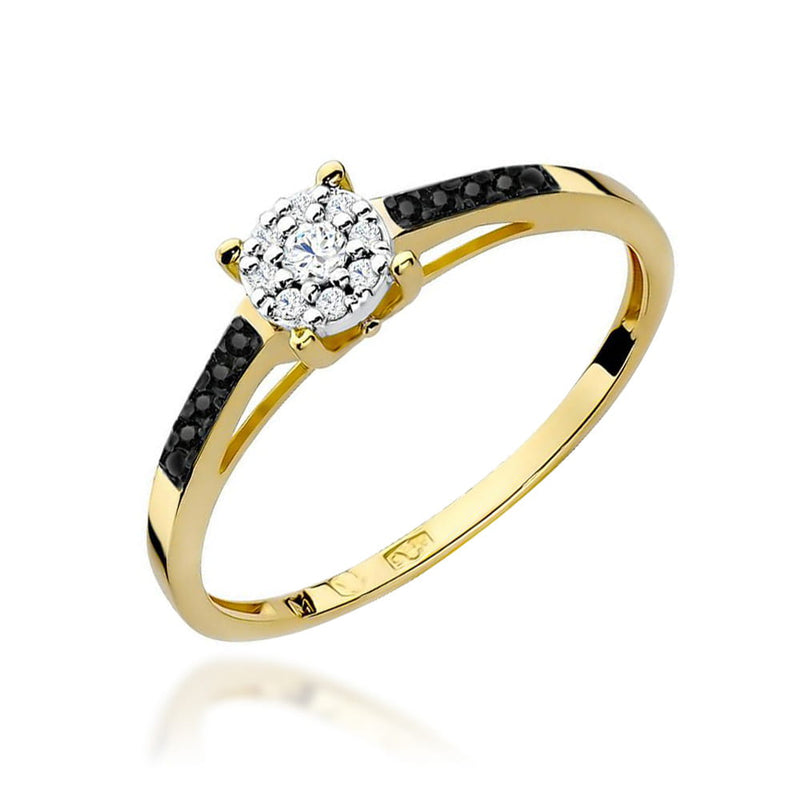 Inel Aur 14K cu Diamante Naturale Albe si Negre 0.12 ct — Aur galben