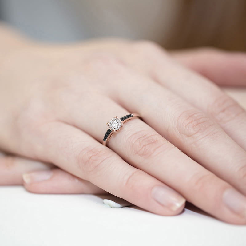 Inel Aur 14K cu Diamante Naturale Albe si Negre 0.12 ct, imaginea 12 din 12