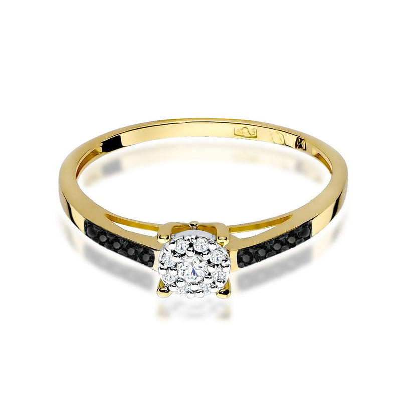 Inel Aur 14K cu Diamante Naturale Albe si Negre 0.12 ct, imaginea 2 din 12