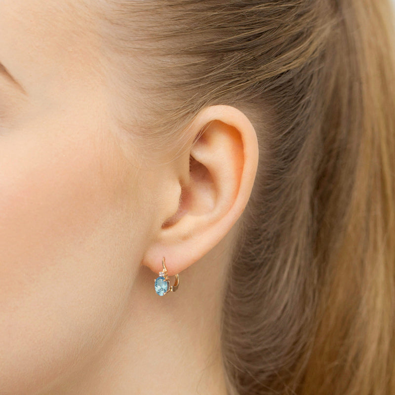 Cercei Aur 14K cu Topaz Swiss 0.50 ct si Diamante Naturale 0.03 ct, imaginea 2 din 5