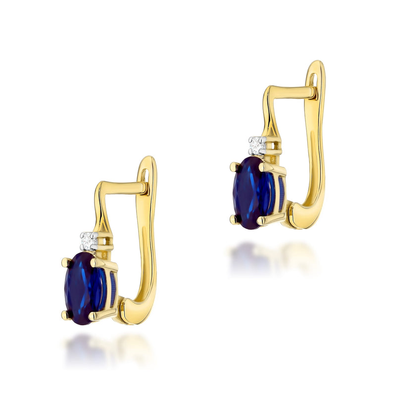 Cercei Aur 14K cu Safir 0.70 ct si Diamante Naturale 0.03 ct — Aur galben