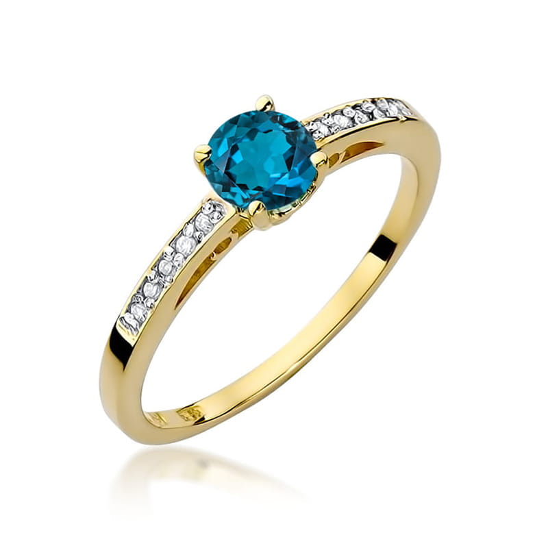 Inel Aur 14K cu Topaz London Blue 0.50 ct si Diamante Naturale 0.05 ct — Aur galben