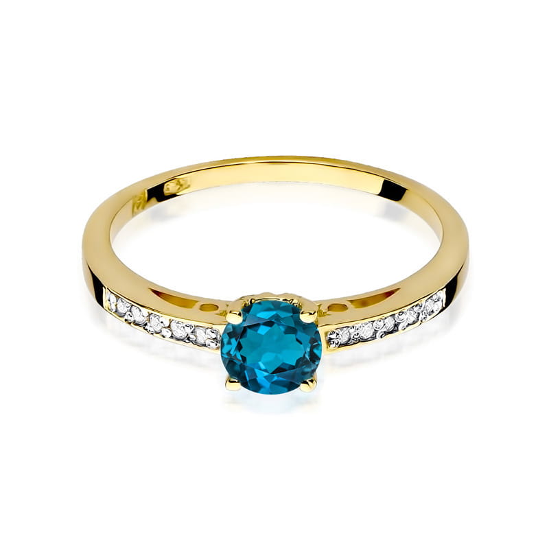 Inel Aur 14K cu Topaz London Blue 0.50 ct si Diamante Naturale 0.05 ct, imaginea 2 din 12