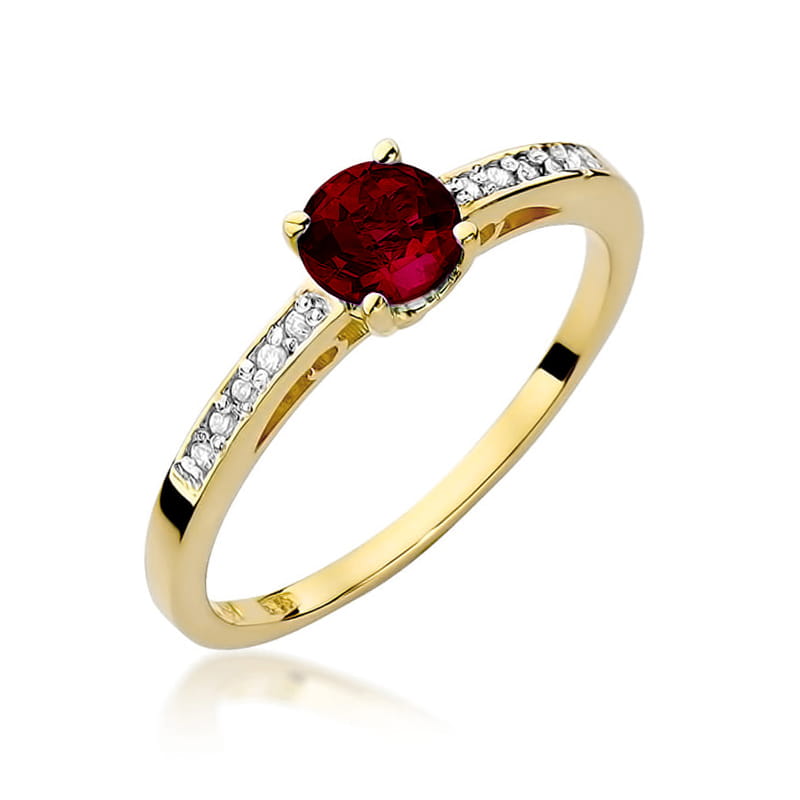 Inel Aur 14K cu Granat 0.60 ct si Diamante Naturale 0.05 ct — Aur galben