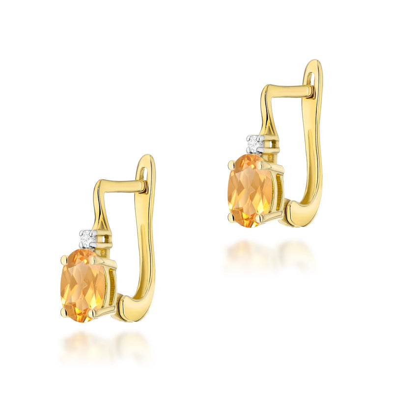 Cercei Aur 14K cu Citrin 0.60 ct si Diamante Naturale 0.03 ct — Aur galben