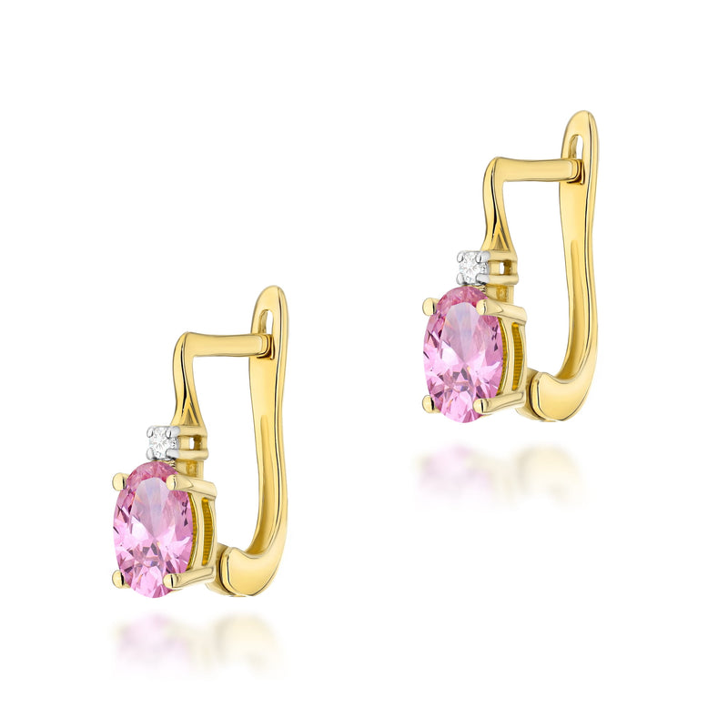 Cercei Aur 14K cu Pink Sapphire 0.45 ct si Diamante Naturale 0.03 ct — Aur galben