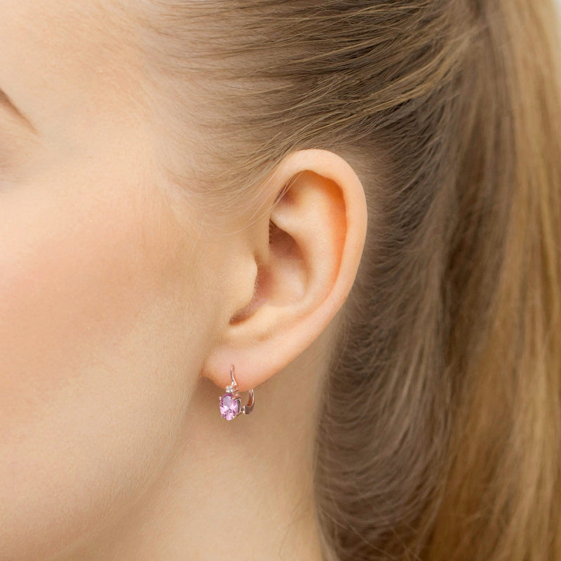 Cercei Aur 14K cu Pink Sapphire 0.45 ct si Diamante Naturale 0.03 ct, imaginea 4 din 6