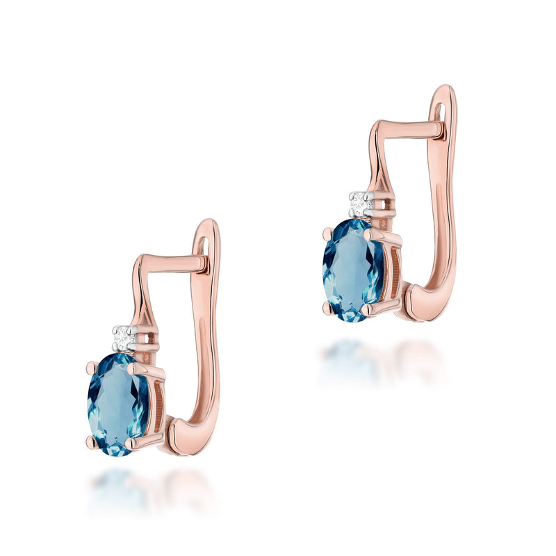 Cercei Aur 14K cu Topaz London Blue 0.50 ct si Diamante Naturale 0.03 ct, imaginea 3 din 6